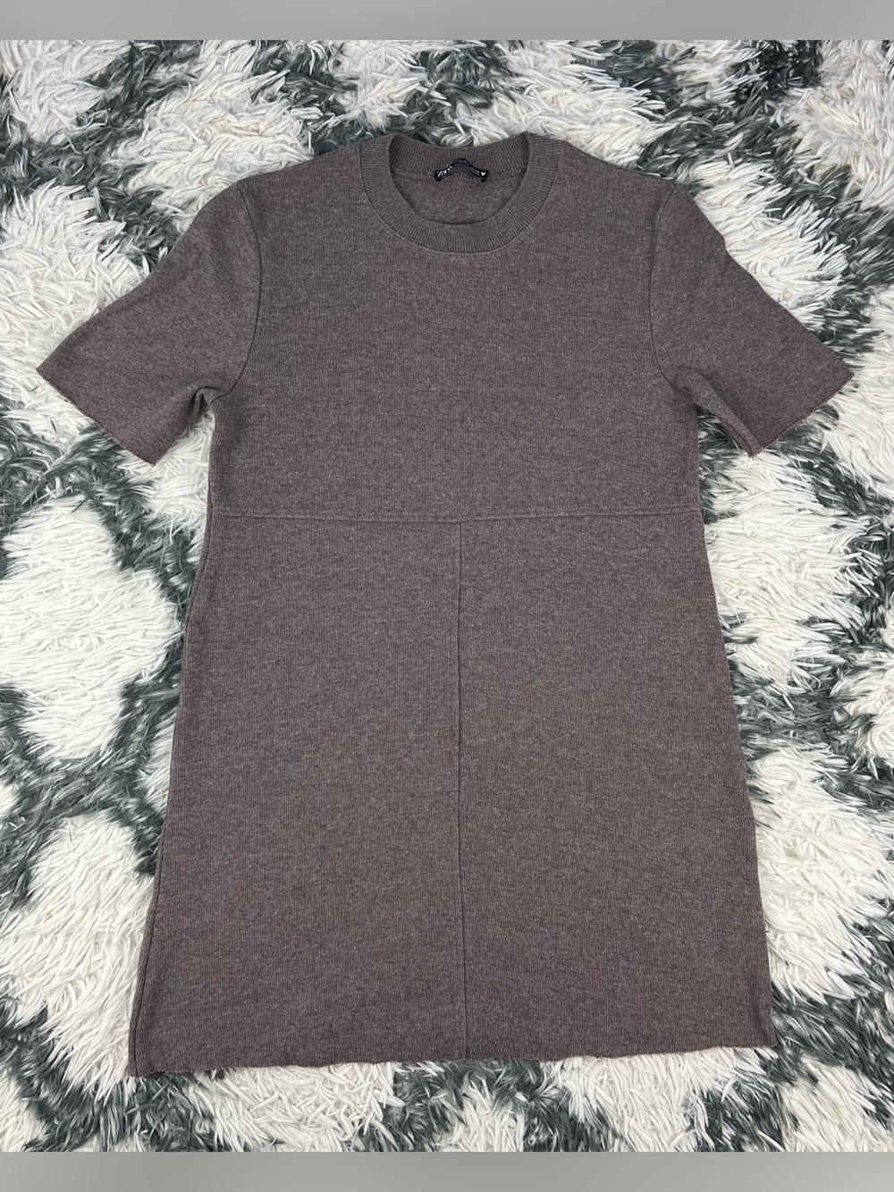 ZARA Women’s Knit Short Sleeve Mini Dress Size Small In Heather Brown